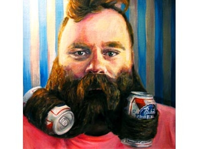 Beerd Me beard beared beer christie snelson man oil painting pabst blue ribbon painting