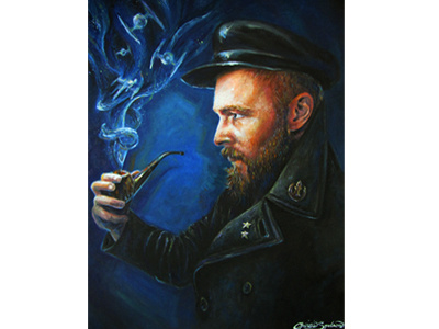 "Oh, Captain" beard captain christie snelson color oil on canvas oil painting pipe portrait smoke star wars