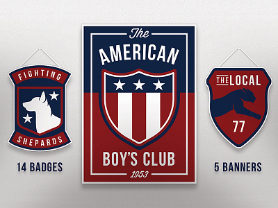 The American Boy's Club america badges blue crests military patriot red usa vector white