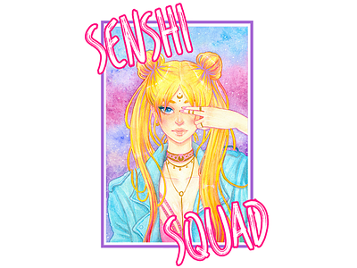 Senshi Squad Tee Design colorful digital 2d girly pink sailor moon shirt tee teeshirt traditional 2d tshirt