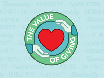 The Value of Giving badge charity donate giving hands heart mark