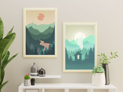 "IN THE WOODS" Poster Set design illustration vector