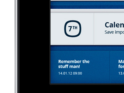 SW Blue Dashboard blue calendar date fabric finland icons ipad metallic news feed time user interface white