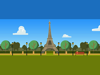 The Eiffel Tower artstyle cloud clouds eiffel tower graphic design landscape tree vector vector illustration