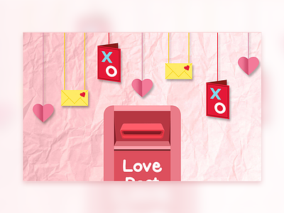P.O. Box Love Post graphic design heart illustration letters love mailbox paper paper hearts po box postcard postcards vector illustration
