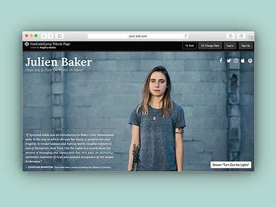 freeCodeCamp | Julien Baker Tribute Page bootstrap coding css design freecodecamp homepage html photoshop ui web web design web development