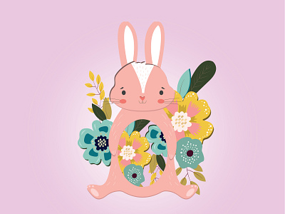 Rabbit adobe bunny character cute design easter floral illustration illustrator pastel rabbit vector
