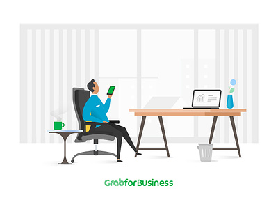 Grab4business_Chill in office armchair businessman coffee design illustration macbook pro macbookpro mobile phone photoshop pillow plants working desk
