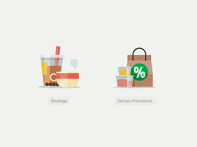 GrabFood Category Icons_Beverage & Delivery Promotion beverage coffee delivery discount food grab grabfood grabtaxi milktea packaging plastic bowl straw