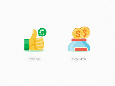 GrabFood Category Icons_Grab's Pick & Budget choices bottle budget coin grab grabfood grabtaxi illustrstion recommendation saving thumb thumbup