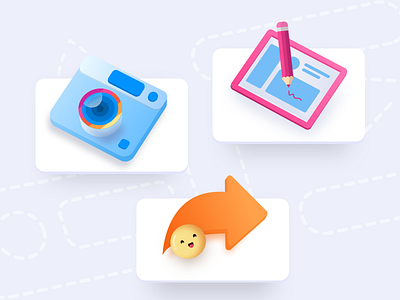 Icons for product page camera camera icon edit graphicdesign icons illustration isometric perspective screenshot share