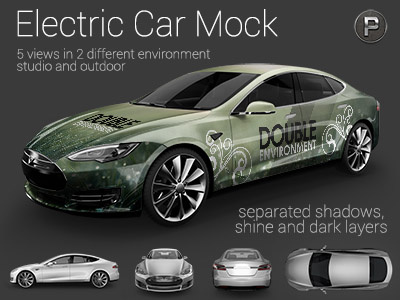 Electric Car Mock Up 3d auto background branding car corporate design mock mock up perspective tesla vehicle wrap