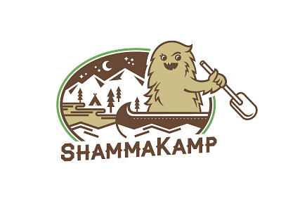 SK Logo camp canoe creature identity illustration lake logo monster mountains night sasquatch shammakamp sky tent wedding