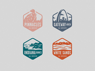 New National Parks badges beach condor dunes gateway arch icon iconography icons illustration indiana dunes national parks pinnacles sand stamps white sands