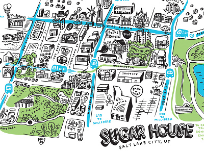 Sugar House illustration map salt lake city sugar house utah