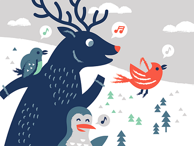 Holiday Quartet bird cardinal deer grand america holiday holidays illustration penguin pine trees reindeer snow winter