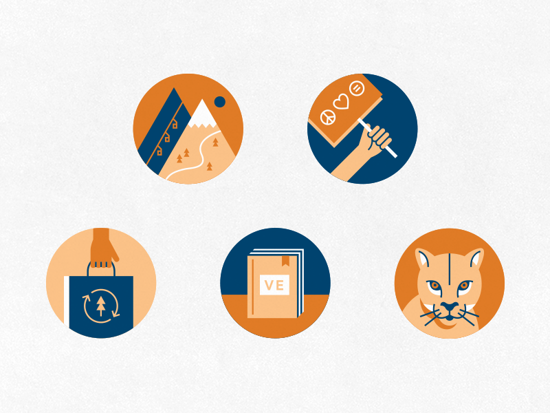 One-Sentence Stories reusable bag recycle ski mountains protest book mountain lion badges illustration icons park city magazine