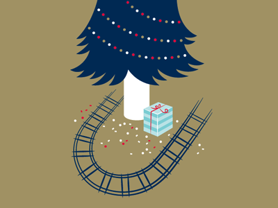 under the tree christmas confetti holiday illustration lights present train track tree