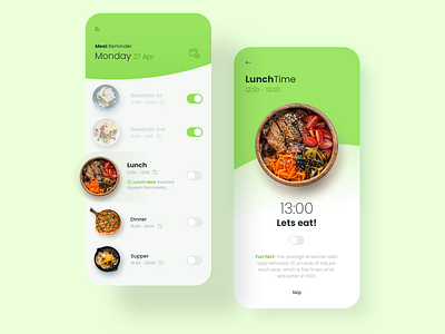 Meal reminder app design food green meal meals reminder tsh ui ux