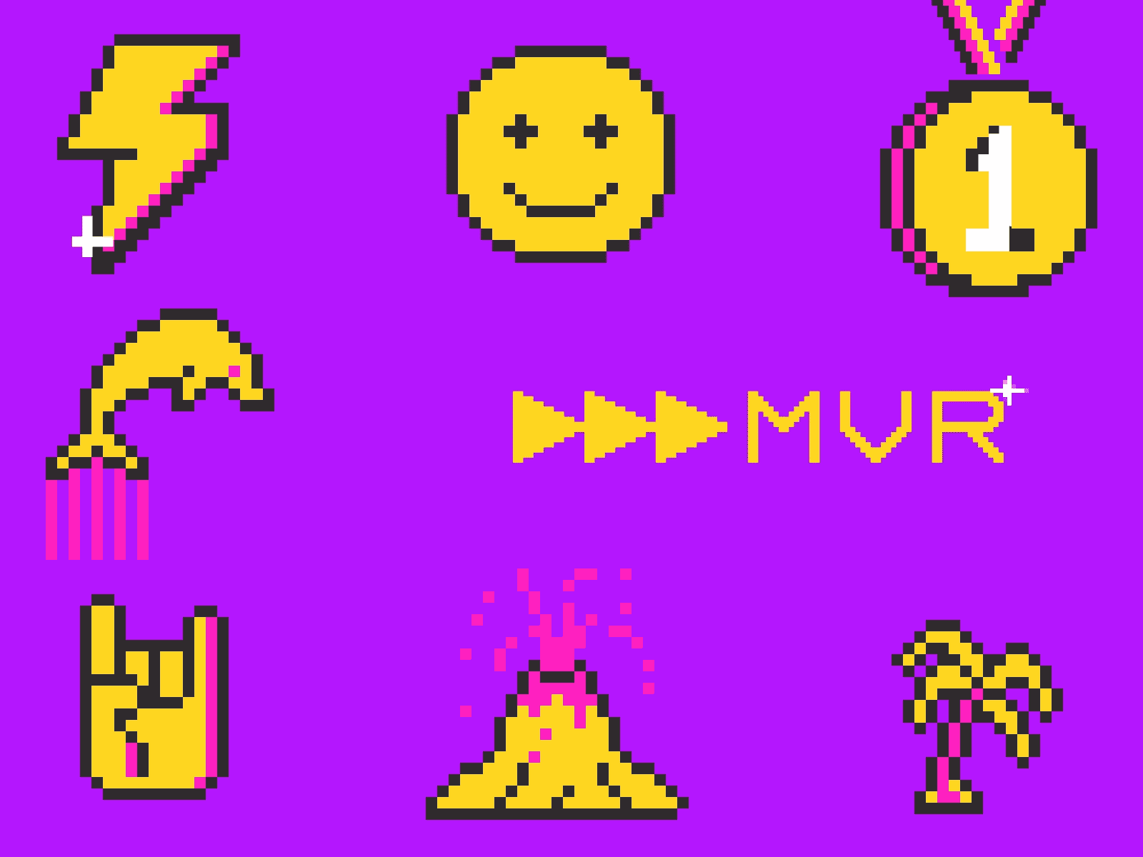 Marten van Riel Animated Sticker Pack 2d animation 8 bit after affects animation dolphin game gif lightning loop medal olympics palmtree personal branding retro rock hands smiley sticker tokyo volcano wewantmore