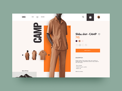 Shibu Fashion Store - Single Product buy dailyui design ecommerce fashion interaction interface orange product shirt single product typography ui uiux ux web webdeisgn webdesign website