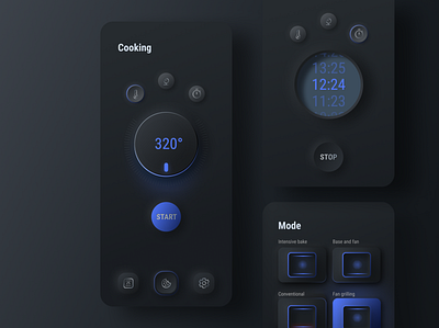 Smart Oven App - Soft UI best shot button countdown dailyui dark dark mode design interaction interface neumorphic neumorphism oven popular skeuomorph smart app start pause timer trend ui ux