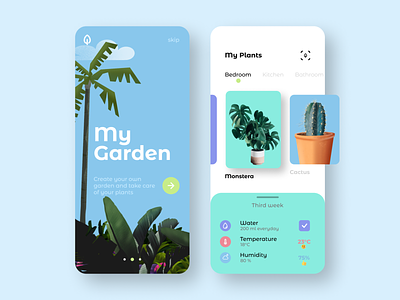 Plant App 🌱 app application concept dailyui design garden green grid illustration indoor interaction interface light list mobile plant procreate sketch ui ux