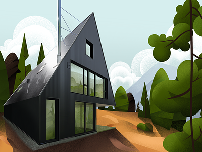 Architect House in Canada architect august canada cloud design green hills house illustration lanscape mountains nature perspective procreate