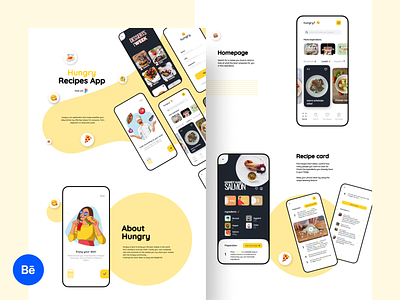 Hungry Recipes App Behance Case Study app behance behance project case study chef cook cookbook cuisine design eat figma food foodie illustration interaction interface onboarding recipe app ui ux
