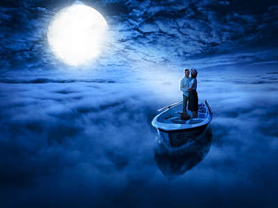 Love is like Heaven ❤️ blue cloud couple light love moon moonlight photomanipulation poster sea