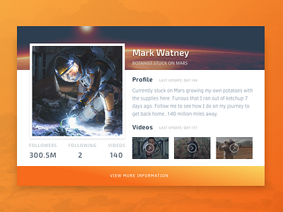 Day 006 - User Profile #DailyUI dailyui mars movie profile the martian ui user user profile videos