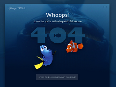 Day 008 - 404 Page #DailyUI 404 404 page disney error finding nemo ocean pixar water website