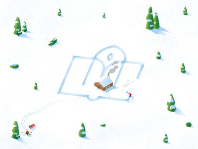 Winter Break Banner cold dropbox illustration isometric snow trees vector winter