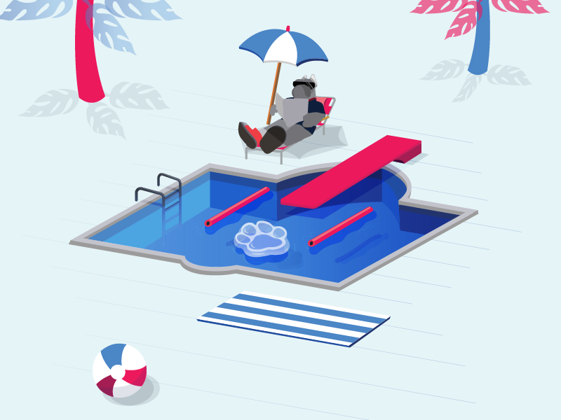 Summer Relaxing pool party university desales relax beach swim pool bulldog illustrator illustration vector