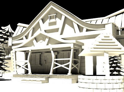 3D Cartoon House Model Vintage Lighting 3d bright cartoon door house hut lighting maya model sepia vintage