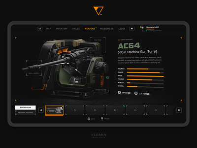 AC64 Weapon Detail Menu GUI 3d game art game gui game ui