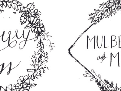 Sketches- Mulberry & Moss Logo design drawing floral flowers golden pines paper shop goldenpinespaper.com hand lettering illustration logo sketch typography