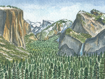 National Parks Calendar Illustration calendar design hand drawn illustration landscape illustration mountains pines trees yosemite