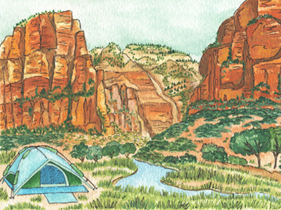 Zion National Park camping desert handmade illustration landscape national parks painting zion national park