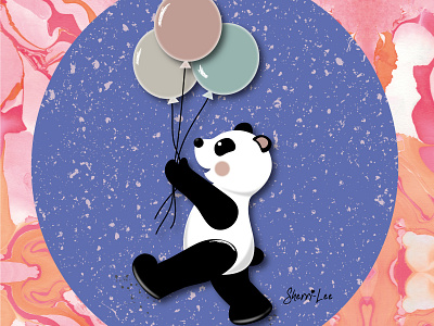 PANDA CHARACTER WITH BALLOONS artprint balloons celebration childrens illustration cute animal greeting card greetingcard illustration illustrator panda screenprint surface design textile design