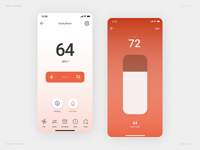 Thermostat Heating & Setpoint Screens app clean figma flat heat ios minimal orange product design product designer simple thermostat ui ux