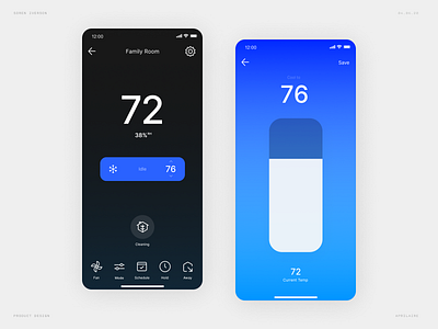 Thermostat Rebound - Dark Mode air conditioner app blue clean clean ui control digital flat ios iphone minimal mobile product design thermostat