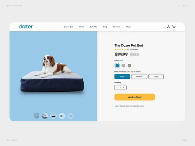 Dozer Product Description Page blue clean desktop design digital dog bed dozer ecommerce footer minimal product description page ui web web design
