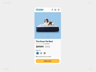 Dozer Mobile Product Description Page blue clean digital digital design dog bed ecommerce iphone pet product description page simple sticky cta ui ux web web design
