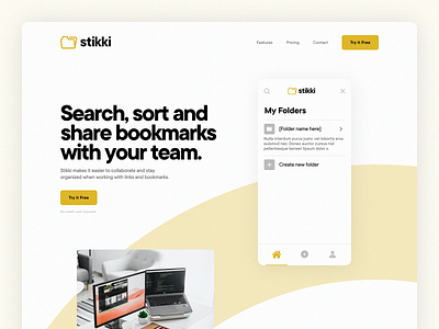 Stikki Homepage Design app chrome plugin clean digital flat minimal mobile product design saas saas app simple tt commons ui web website yellow