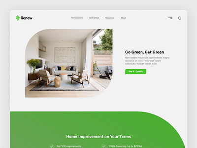 Renew Financial Homepage Redesign clean design digital energy finance flat green homepage minimal minimalist simple solar typography ui web