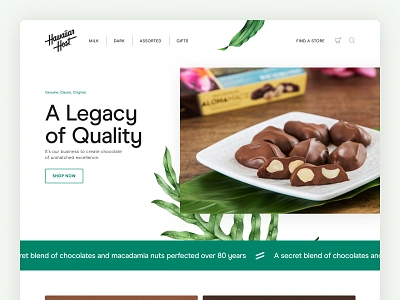 Hawaiian Host Desktop Homepage chocolate clean desktop digital ecommerce flat homepage minimal plant simple typography ui ux web