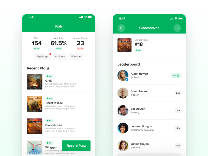 Cardboard Companion Stats app board game board games clean digital flat ios leaderboard minimal simple stats typography ui web