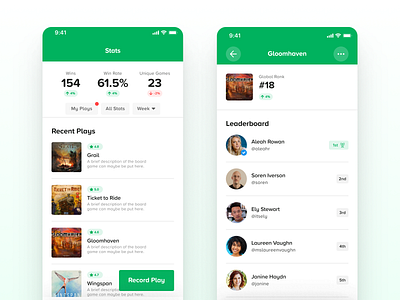 Cardboard Companion Stats app board game board games clean digital flat ios leaderboard minimal simple stats typography ui web