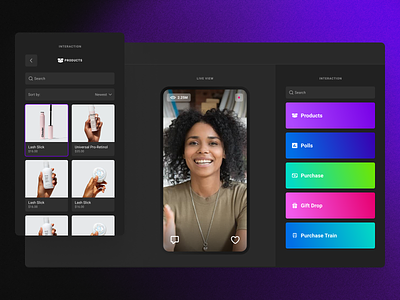 Stream Commerce Dashboard clean design digital ecommerce flat minimal purple roboto shopify app simple social streaming ui web web app